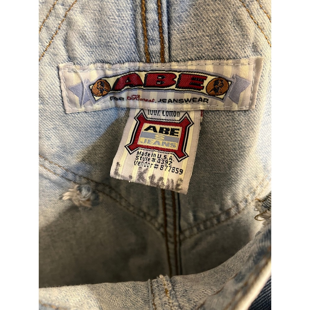 ABE Jeans Denim Shortalls Unisex Small Light Wash Vintage 90s Made in USA 4392 - Picture 3 of 13